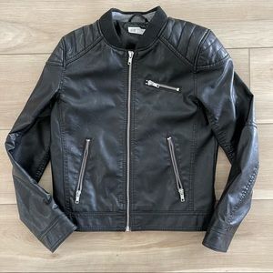 Kids Black Faux Leather Jacket H & M Size 9-10